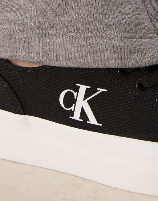 Calvin Klein vulc flatform canvas sneakers in black, 4 of 5