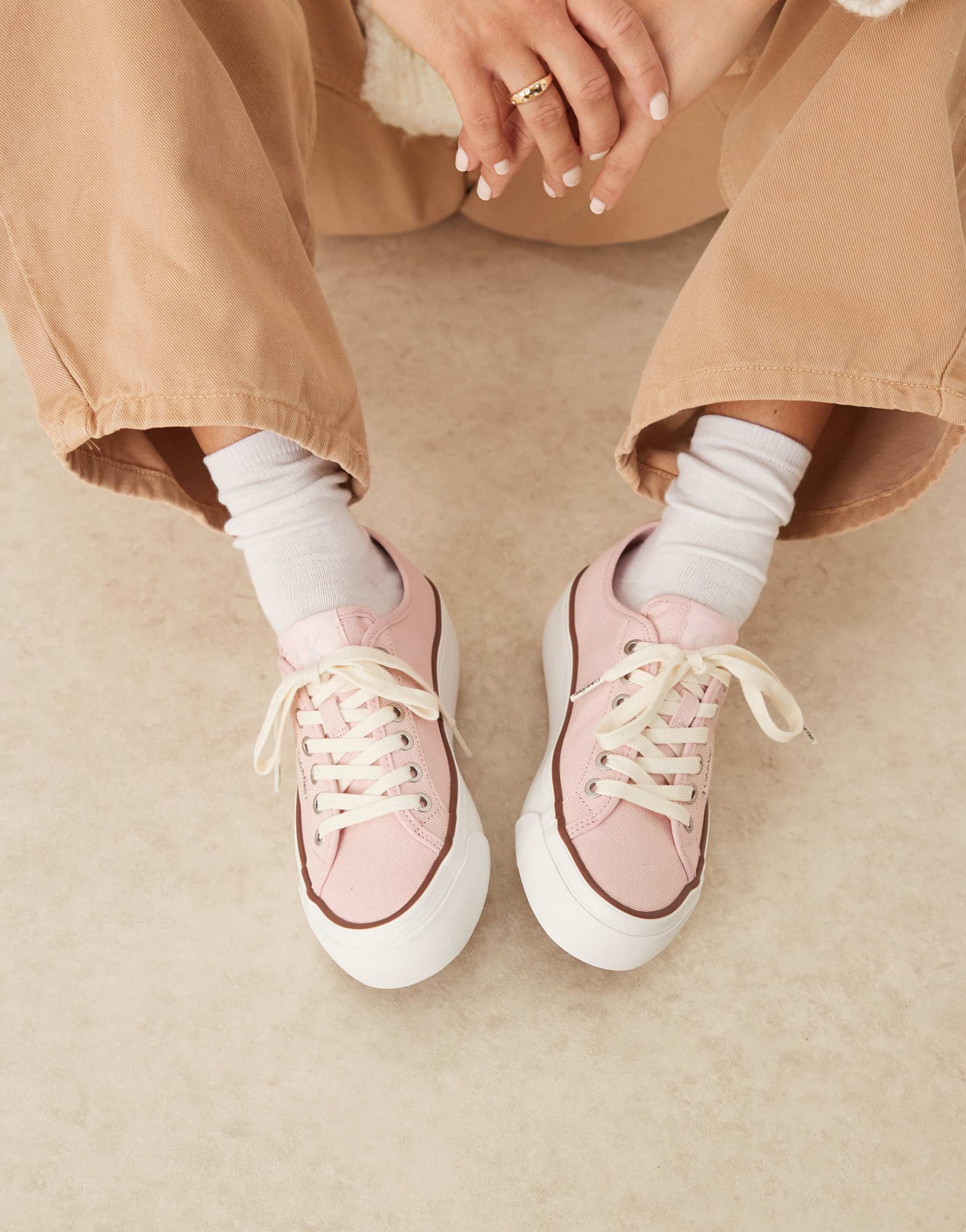 calvin klein vulc flatform canvas sneakers in pink