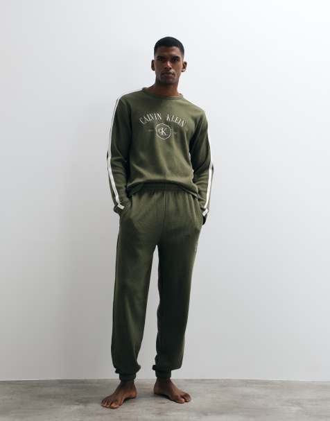 Calvin Klein waffle jogger co-ord in olive - view 1