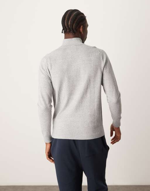 Calvin Klein waffle knit 1/4 zip sweater in light gray | ASOS