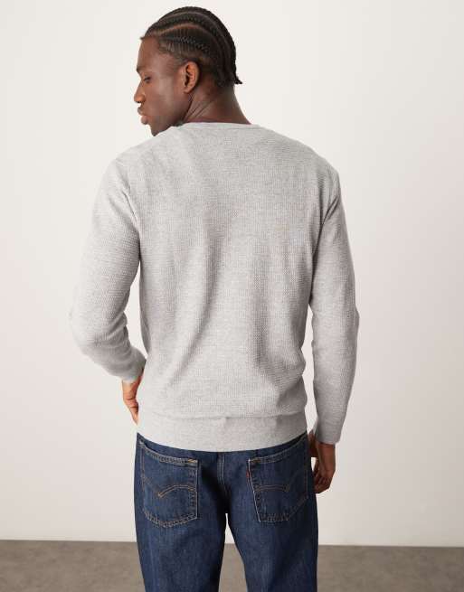 Calvin Klein waffle knit jumper in light grey ASOS