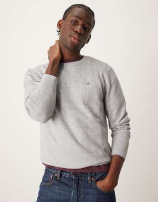 Calvin Klein Waffle Knit Sweater In Gray