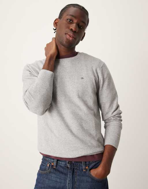 Calvin Klein waffle knit sweater in light gray