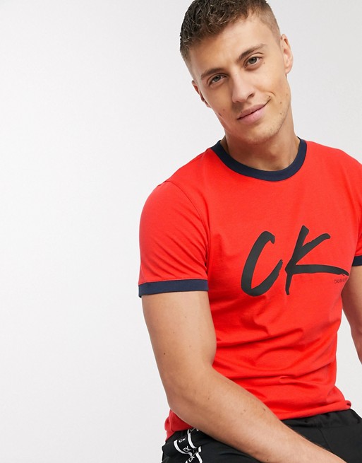 Calvin Klein Wave retro logo beach t-shirt in red