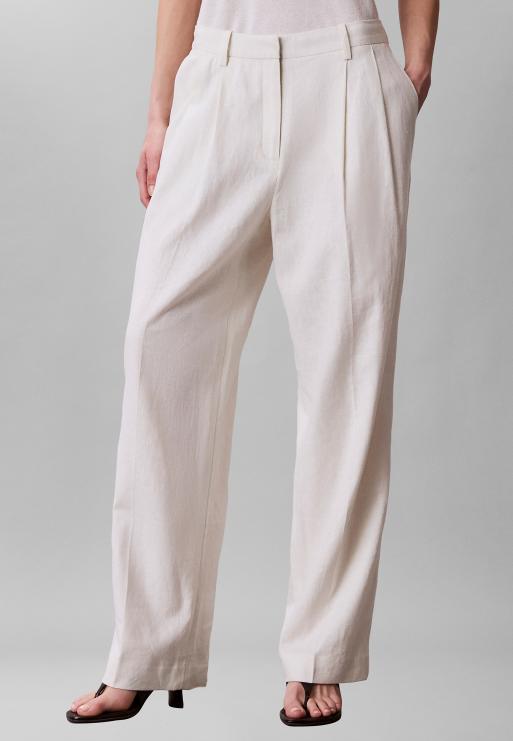 Calvin Klein – Weit geschnittene Hose aus Leinenmix in Tofu, 2 von 6