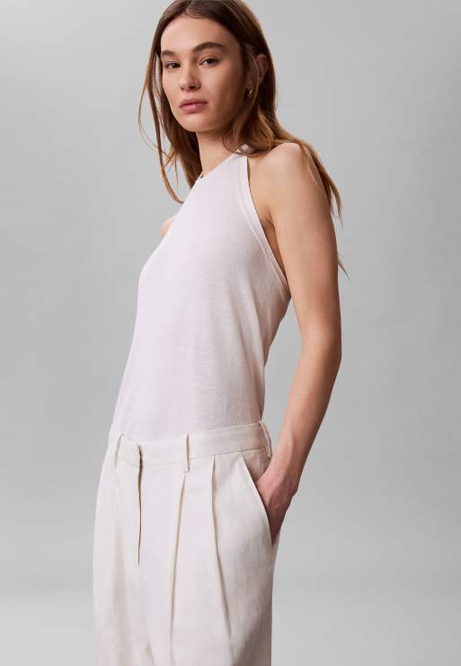 Calvin Klein – Weit geschnittene Hose aus Leinenmix in Tofu, 4 von 6