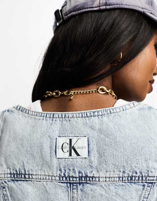 Calvin Klein – Weste aus Denim im Korsettstil in heller Waschung mit Unterbrustdesign , 4 von 4
