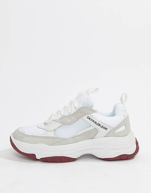 løn missil møde Calvin Klein White Maya Mesh And Suede Fashion Chunky Trainers | ASOS