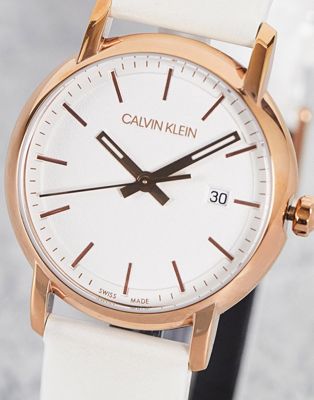 Calvin Klein white strap watch with gold detail