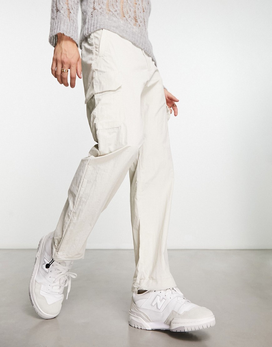 Calvin Klein wide leg crinkle cargo in beige-Neutral