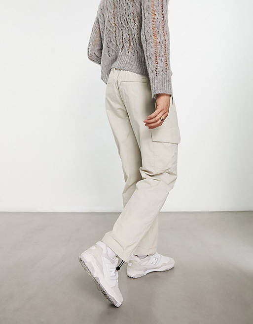 Calvin Klein wide leg crinkle cargo pants in beige | ASOS