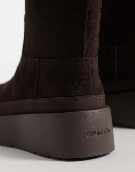 Calvin Klein Wildleder-Flatform-Boot, wasserabweisend, mit Faux-Fur-Futter in Mokkabraun, 2 von 4