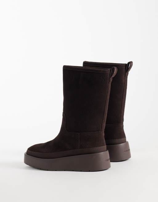 Calvin Klein Wildleder-Flatform-Boot, wasserabweisend, mit Faux-Fur-Futter in Mokkabraun, 4 von 4