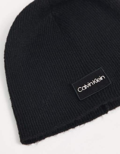 Calvin Klein Men's Large Monogram Beanie Hat - Black - One Size at   Men's Clothing store