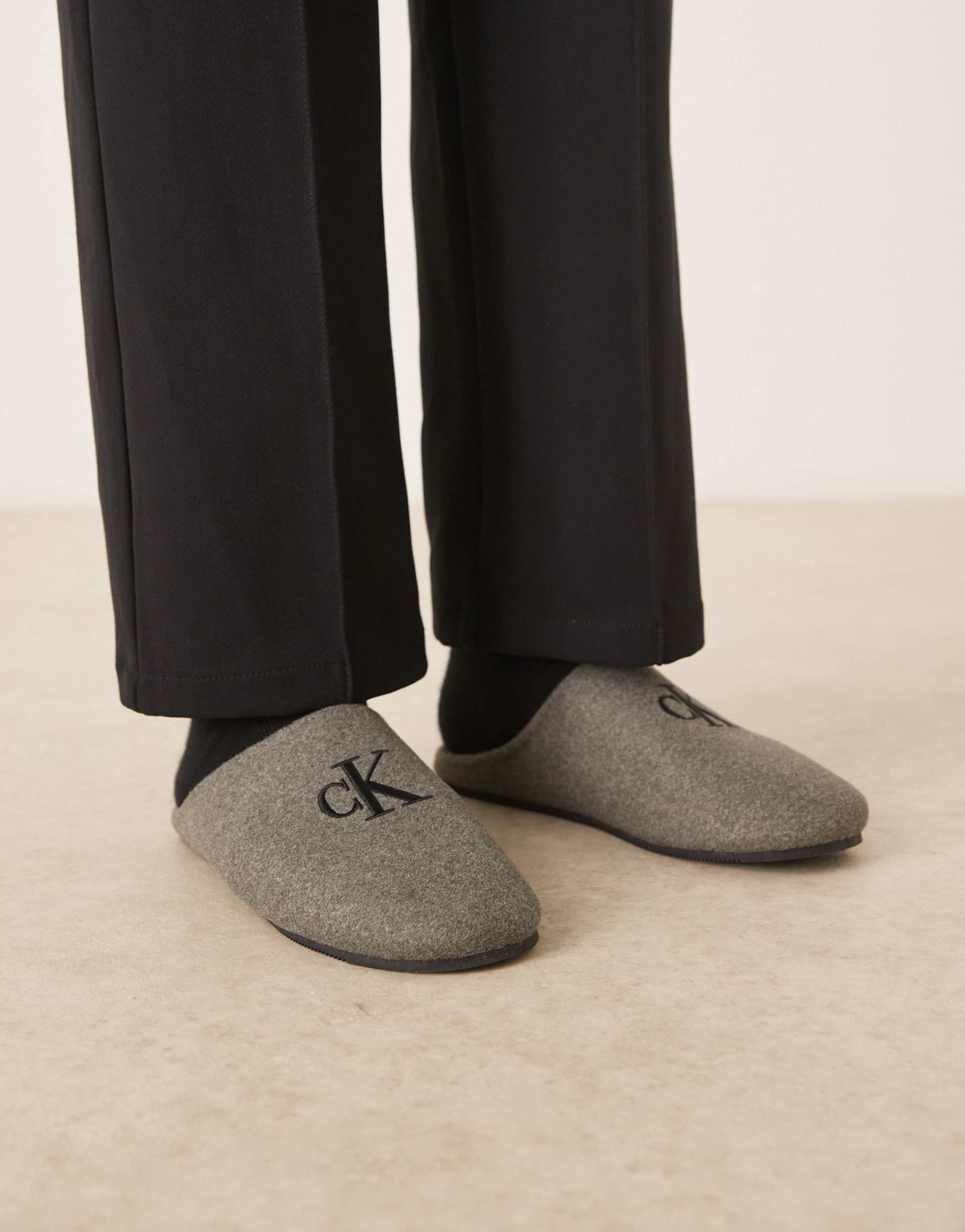 calvin klein wool look mule slippers in gray