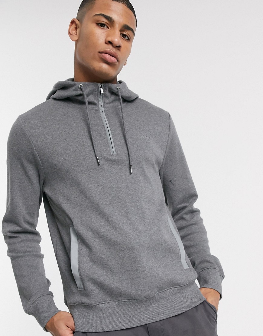 Calvin Klein woven blocked quarter zip hooded sweat in gray