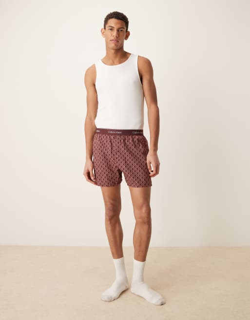 Calvin Klein woven boxer logo print pyjama shorts in burgundy, 2 of 4
