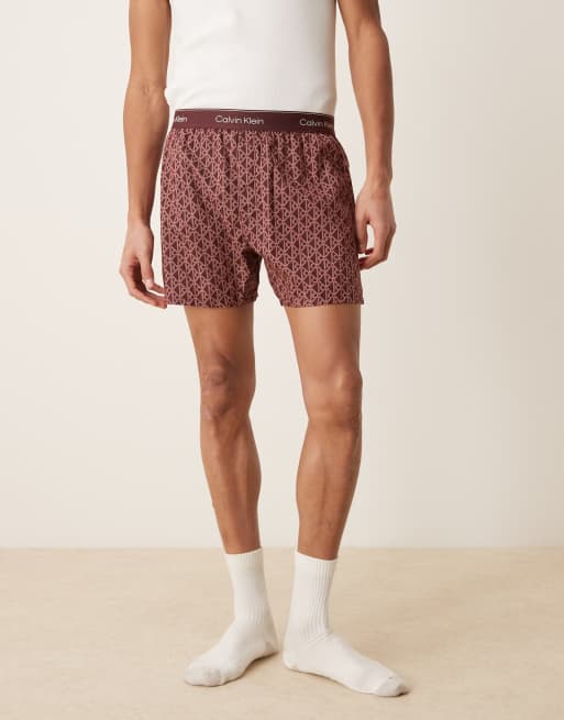 Calvin Klein woven boxer logo print pyjama shorts in burgundy, 4 of 4