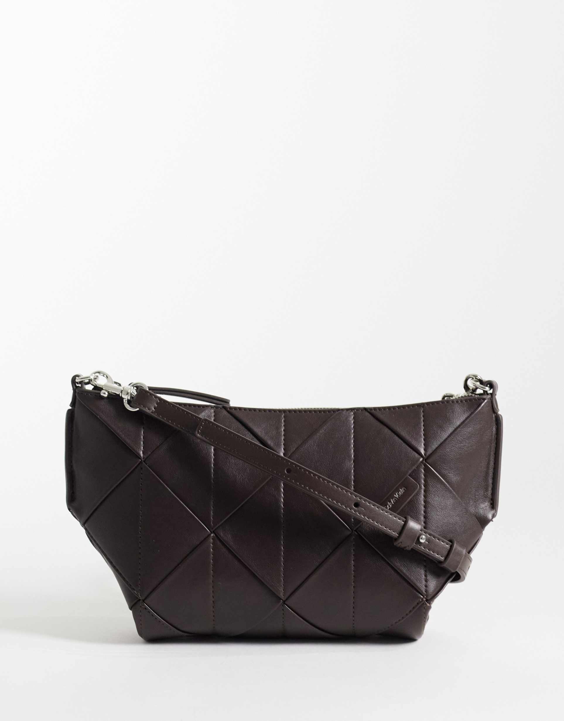 calvin klein woven shoulder bag in chocolate brown