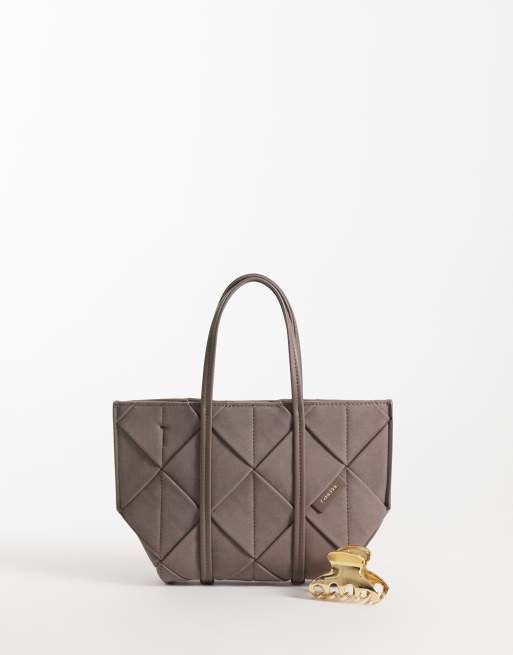 Calvin Klein woven suede mini tote bag with crossbody strap in taupe, 2 of 4