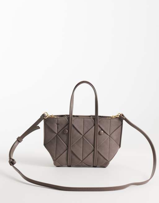 Calvin Klein woven suede mini tote bag with crossbody strap in taupe, 4 of 4