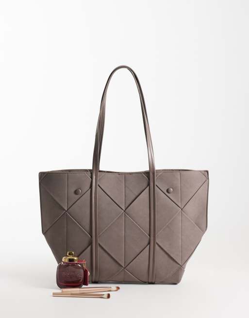 Calvin Klein woven suede shopper bag in taupe, 2 of 4