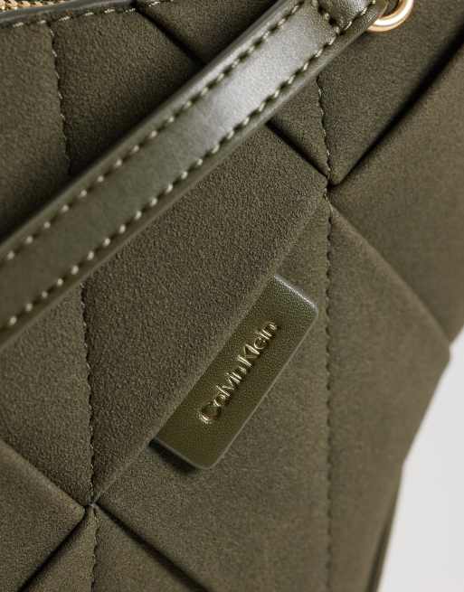 Calvin Klein woven suede shoulder bag with cross-body in olive, 2 of 4