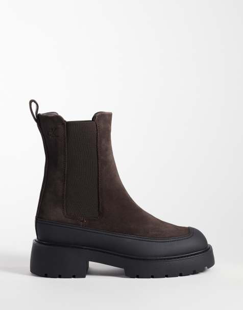 Calvin Klein zamszowe masywne sztyblety w kolorze mocha brown - view 1