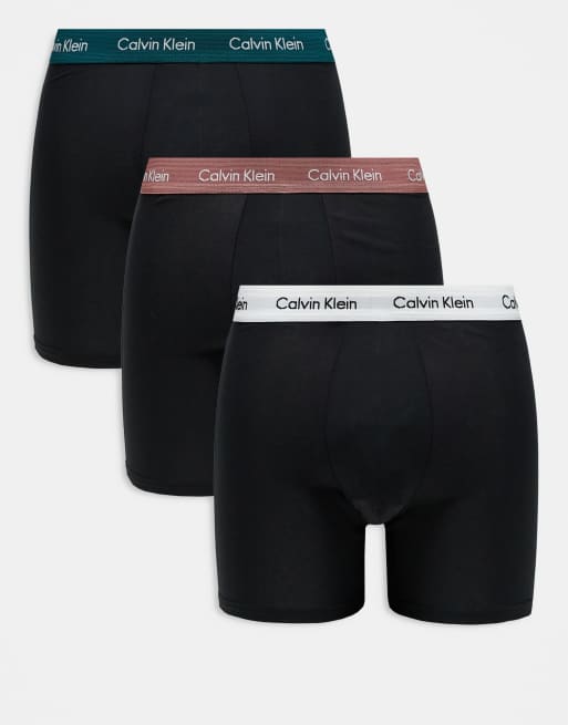 Calvin Klein – Zestaw 3 par bokserek z elastycznej bawełny z taśmą w talii w kolorach białym, turkusowym i szaroróżowym