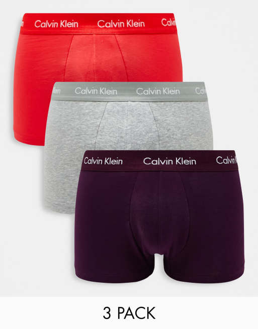 Calvin Klein – Zestaw 3 par bokserek z obniżonym stanem w kolorach fioletowym, szarym i pomarańczowym