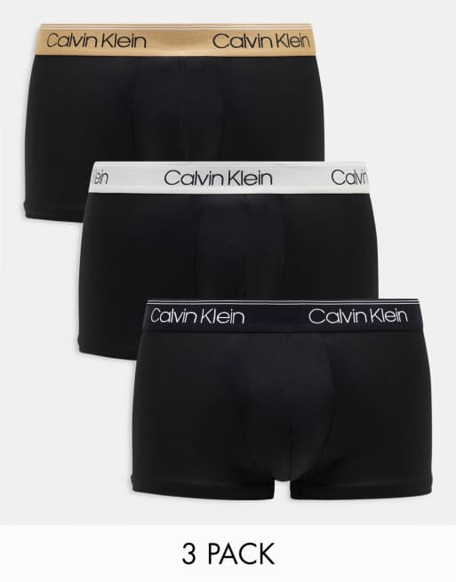 Calvin Klein – Zestaw 3 par czarnych bokserek ze stretchem z obniżonym stanem i kontrastową gumką w pasie