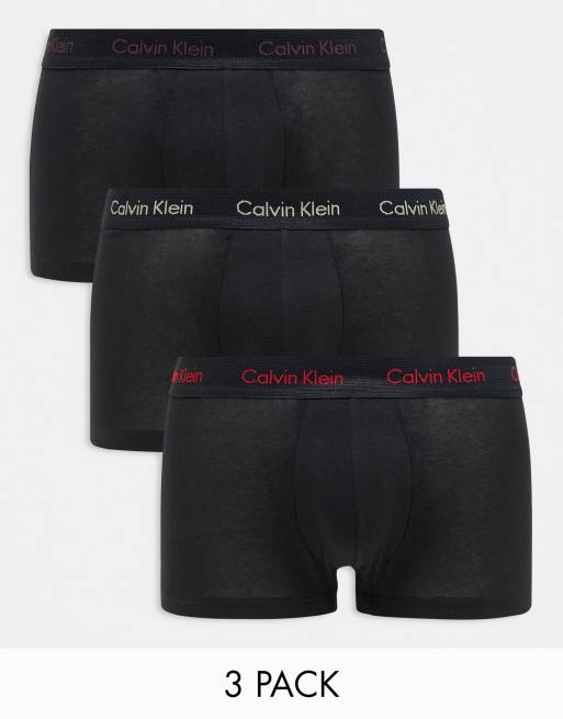 Calvin Klein – Zestaw 3 par czarnych obcisłych bokserek z niskim stanem z elastycznej bawełny