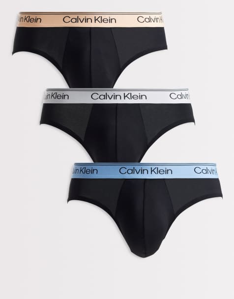 Calvin Klein – Zestaw 3 par czarnych slipów z mikrofibry ze stretchem z kolorową taśmą w talii - view 1