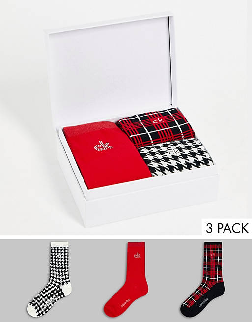 Calvin Klein – Zestaw 3 par kraciastych skarpetek do kostki w pudełku prezentowym