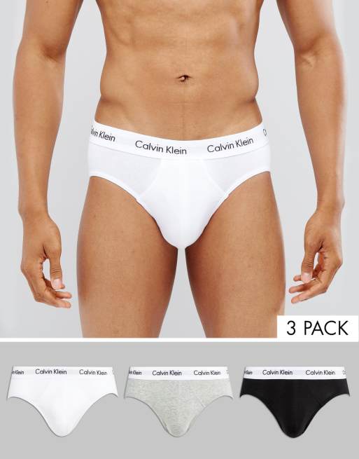 Calvin Klein – Zestaw 3 par slipów z bawełny ze stretchem w kolorze czarnym, białym i szarym