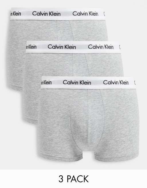 Calvin Klein – Zestaw 3 par szarych bokserek z obniżonym stanem z bawełny ze stretchem z taśmą z logo w talii