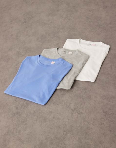Calvin Klein 3 pack loungewear t-shirts in grey/navy/teal