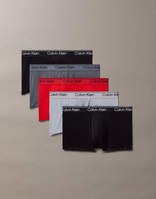 Calvin Klein – Zestaw 5 par bokserek z obniżonym stanem i mikro stretchem w kolorze czarnym, czerwonym i szarym