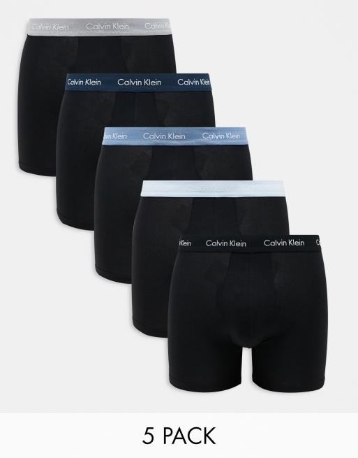 Calvin Klein – Zestaw 5 par czarnych bawełnianych bokserek ze stretchem i kolorową taśmą w talii