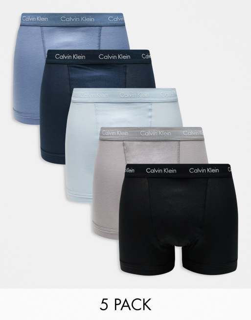 Calvin Klein – Zestaw 5 par elastycznych bokserek w neutralnych kolorach i odcieniach niebieskiego