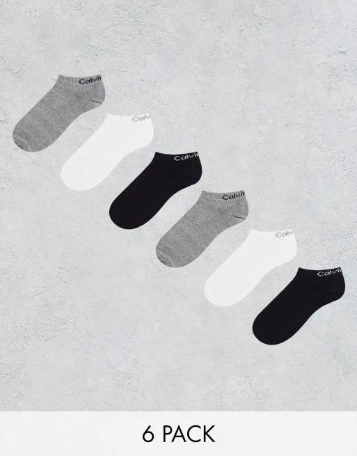 Calvin Klein – Zestaw 6 par skarpetek sportowych w kolorach czarnym, szarym i białym z logo