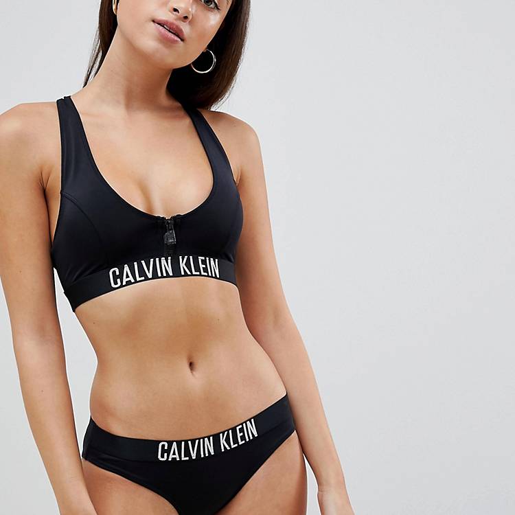 jardín error Examinar detenidamente Calvin Klein Zip Bralette Logo Bikini Top | ASOS