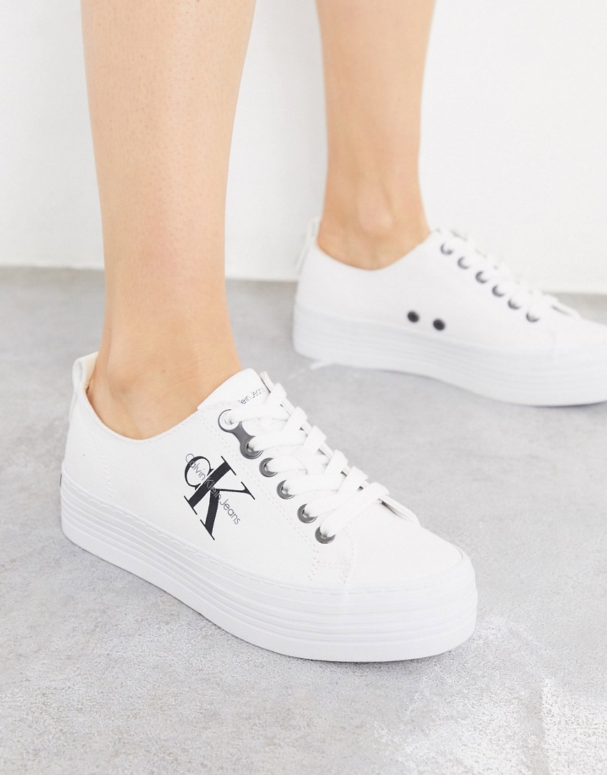 Calvin Klein - Zolah - Sneakers flatform bianche con logo-Bianco
