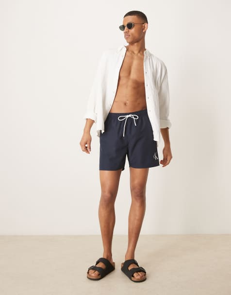 Calvin Klein - Zwemshort met trekkoord en logo in marineblauw - view 1