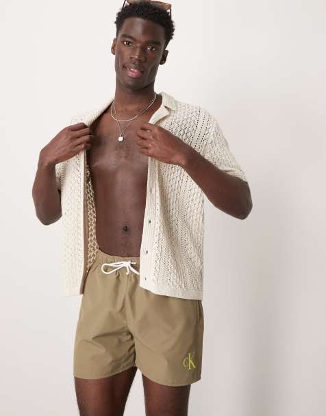 Calvin Klein - Zwemshort met trekkoord en logo in olijfgroen - view 1