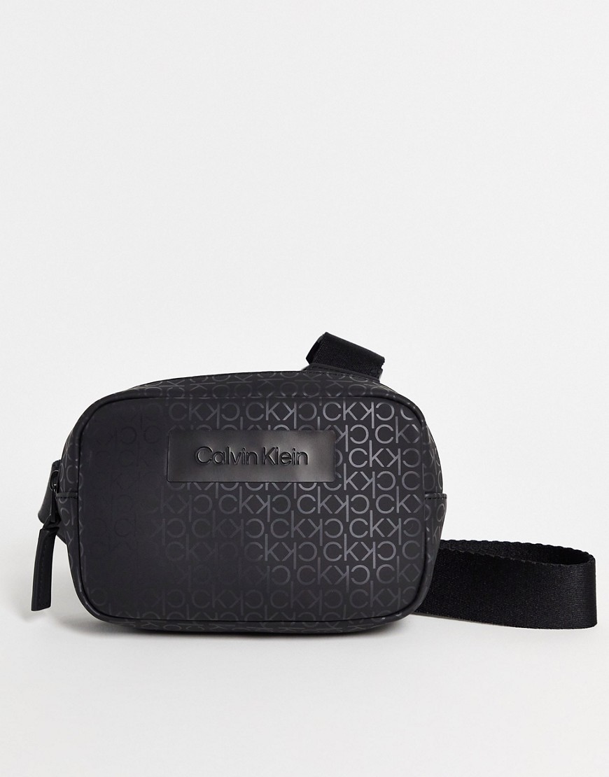 Calvn Klein monogram print harness bag in black