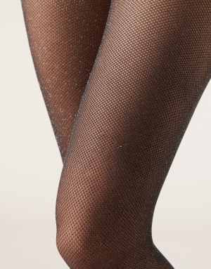 Calzedonia 50 denier micronet tights with glitter in black silver glitter mesh