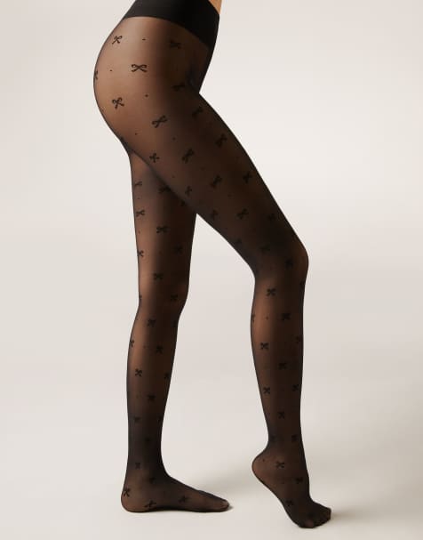 Calzedonia All-over flock bow sheer tights in black bows - view 1