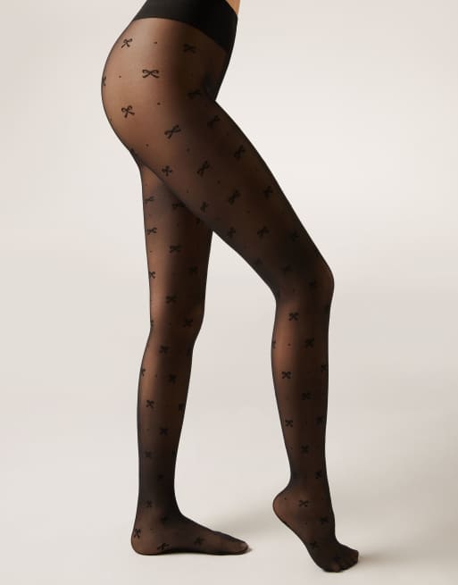 Calzedonia All-over flock bow sheer tights in black bows