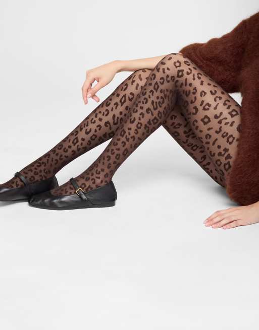 Calzedonia Animal pattern 30 denier sheer tights in brown animal print coffee, 2 of 4